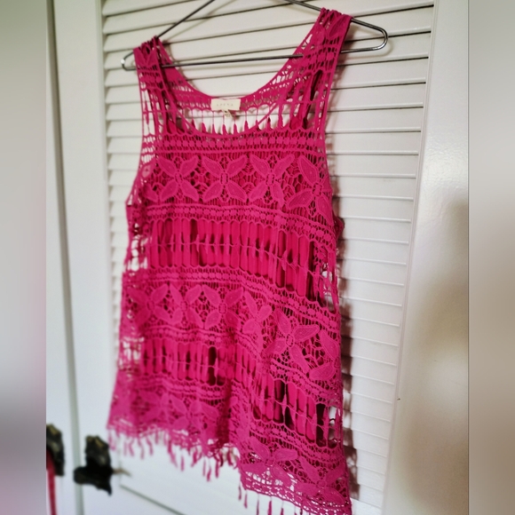 Adiva Fuchsia Lace Tank Top - Picture 1 of 8